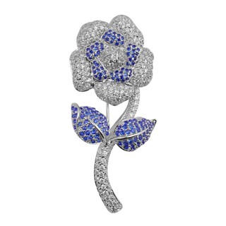 Collette Z Sterling Silver Cubic Zirconia Flower with Stem Pin