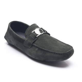 Versace Collection Men's Dark Green Medusa Head Narrow Moccasins