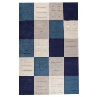 Hand-Tufted Indo Cuadro Blue/ Grey Rug (7'6 x 9'6)