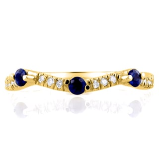Annello 14k Yellow Gold 1/4ct TCW Diamond and Blue Sapphire Wavy Band (G-H, I1-I2)