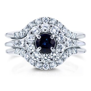 Annello 14k White Gold 1 1/4ct TCW Sapphire and Diamond 3 Piece Bridal Rings Set (H-I, I1-I2)
