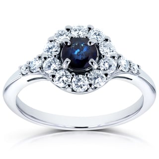 Annello 14k White Gold Sapphire and 1/2ct TDW Diamond Halo Ring (H-I, I1-I2)