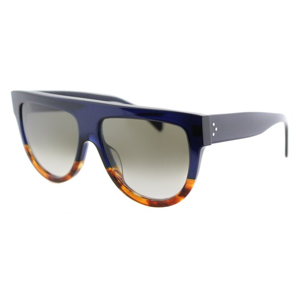 Celine Cl 41026 Shadow Qlt Flatop Blue Havana Plastic Fashion Sunglasses Brown Gradient Lens