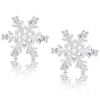 Finesque Sterling Silver Diamond Accent Snowflake Design Earrings (I-J, I2-I3)