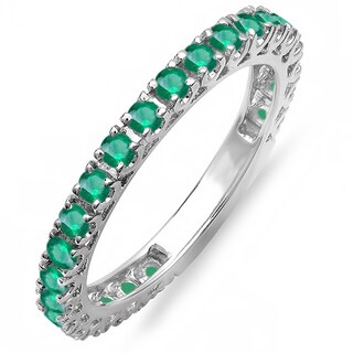 14k White Gold 1ct TGW Round Emerald Eternity Stackable Anniversary Ring