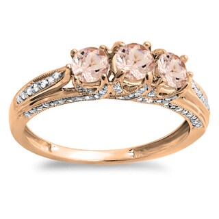 14k Rose Gold 1ct TDW Diamond and Morganite Vintage Bridal 3-stone Ring (H-I, I1-I2)