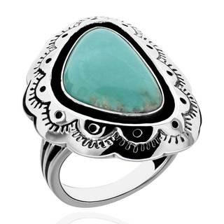 Sterling Silver Triangular Mexican Turquoise Antique Finish Solitaire Ring (China)
