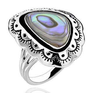 Sterling Silver Triangular Abalone Shell Antique Finish Solitaire Ring (China)