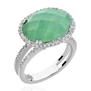 Sterling Silver Oval Kingman Turquoise and White Topaz Halo Ring (China)