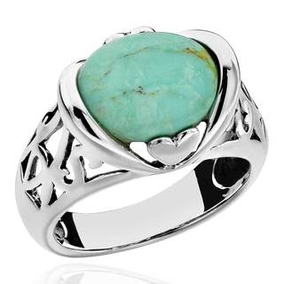Sterling Silver Oval Turquoise Antique Finish Solitaire Ring (China)