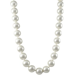 Rhodium Finish 14-mm White Faux Pearl Strand Necklace