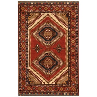 Herat Oriental Afghan Hand-knotted 1960s Semi-antique Kargahi Rust/ Gold Wool Rug (4' x 6')