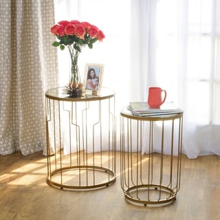 HomePop Gold Mirrored Top Nesting Table Set