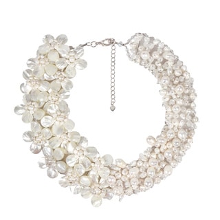 Gorgeous White Pearl and MOP Floral Bridal Necklace (Thailand)