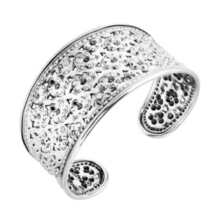 Field of Daisy Floral Carving Yao Tribe Solid Silver Cuff (Thailand)