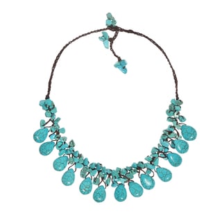 Enchanting Teardrop Turquoise Cluster Wax Rope Necklace (Thailand)