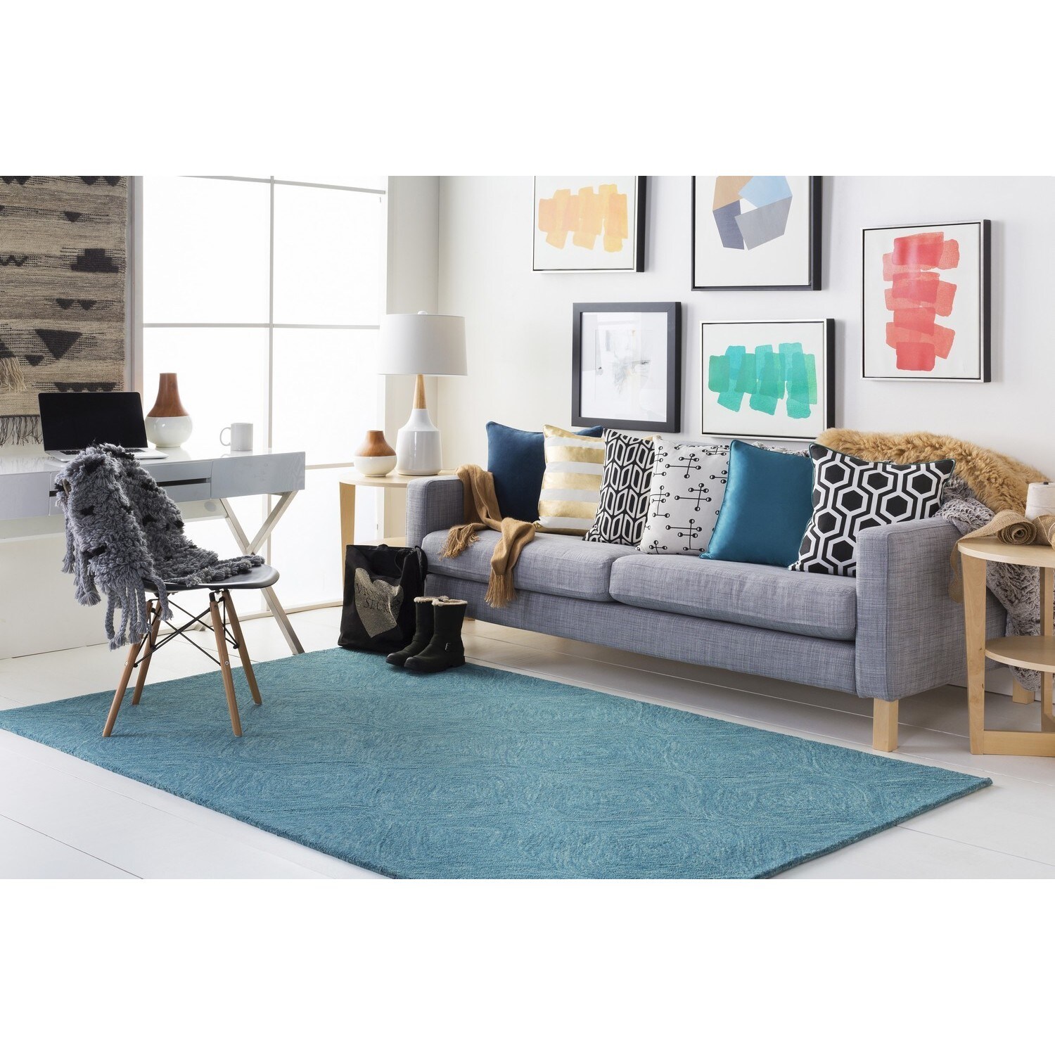 Cory Hand Tufted Solid Color Trellis Texture Wool Area Rug 5 x 8