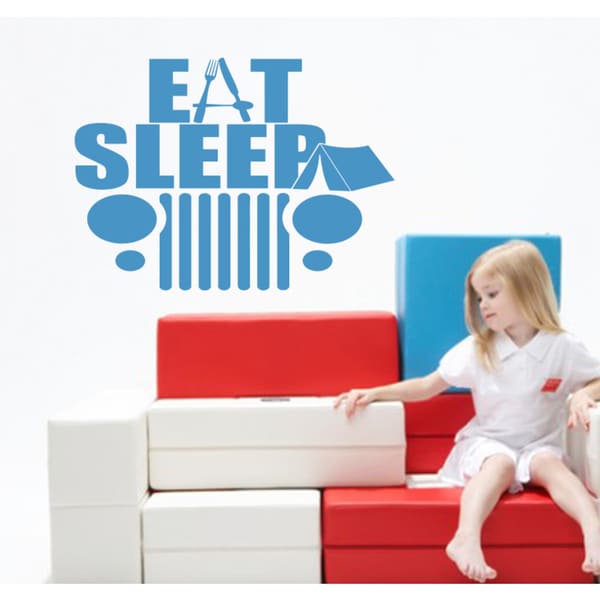 Eat Sleep Camp Car Wall Art Sticker Decal Blue