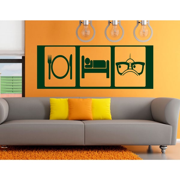 Eat Sleep Glasses Viewing Wall Art Sticker Decal Green