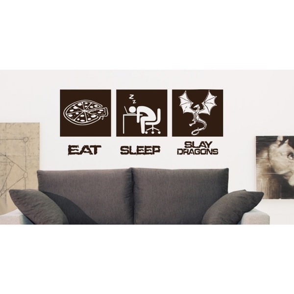 Eat Sleep Slay Dragons Wall Art Sticker Decal Brown