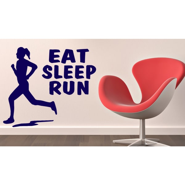 Eat Sleep Run Girl Wall Art Sticker Decal Blue