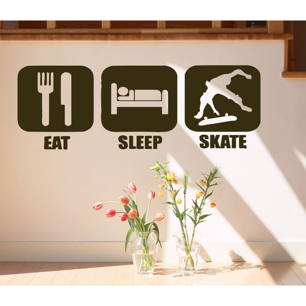 Eat Sleep Skate Kids Wall Art Sticker Decal Brown