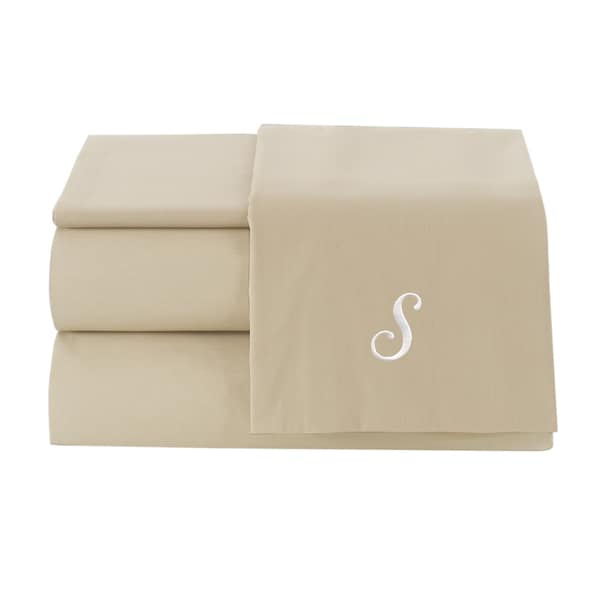 Pamuk Luxury Monogrammed Sand Beige Solid 300 Thread Count 100-percent Turkish Cotton 4-piece Sheet Set