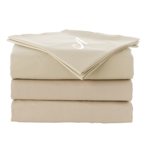 Pamuk Luxury Monogrammed Warm Sand Beige Solid 300 Thread Count 100-percent Turkish Cotton 5-piece Duvet Cover and Sheet Set