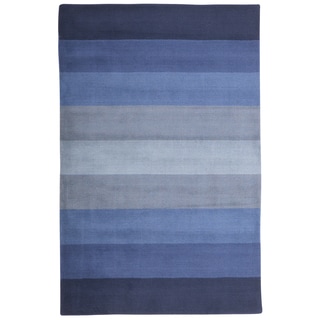 ( ._.) Hand-tufted Blue Stripes Wool Rug (8' x 10')