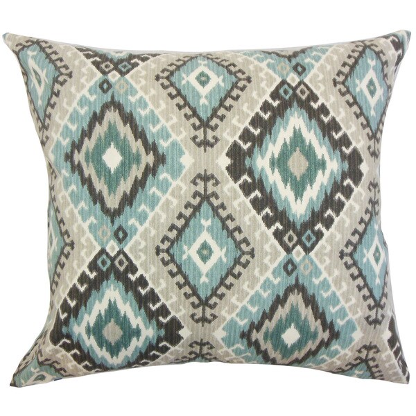 Jinja Ikat Down and Feather Filled Throw Pillow with Hidden Zipper Closure 18-inch Turquoise