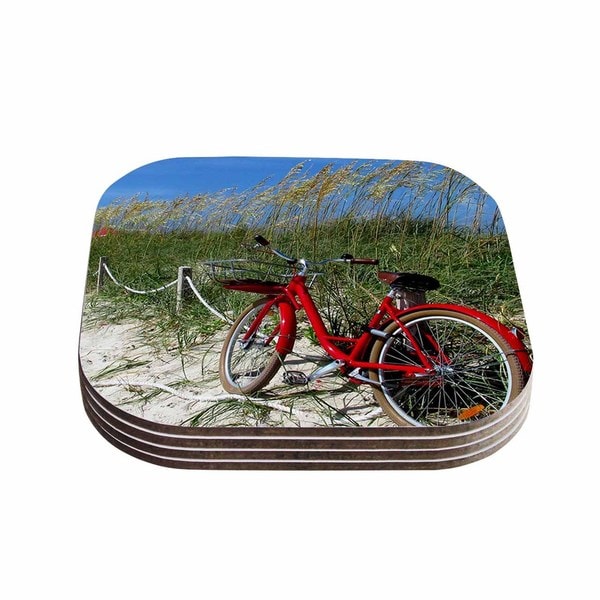 Kess Inhouse Philip Brown 'a Day At The Beach' Black Red Coasters (set Of 4) Icon