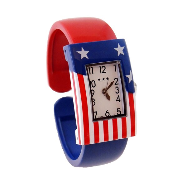 Patriotic American Flag Watch with Rectangular Easy Read Dial