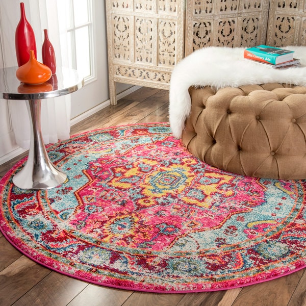 nuLOOM Distressed Abstract Vintage Oriental Multi Round Rug (5'3 Round)