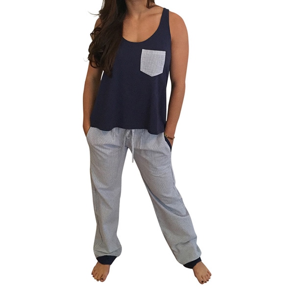 Seersucker Navy Pajama Pant Set
