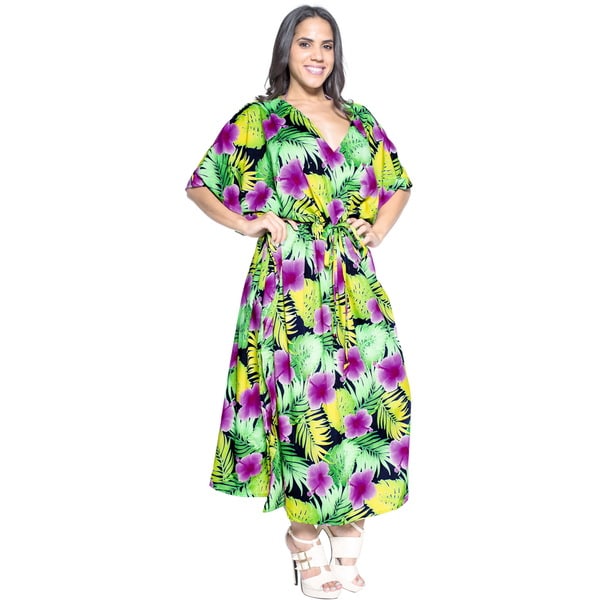 La Leela Women's Multicolor Beachwear Swimsuit Cover-up Nightwear Kaftan Dress