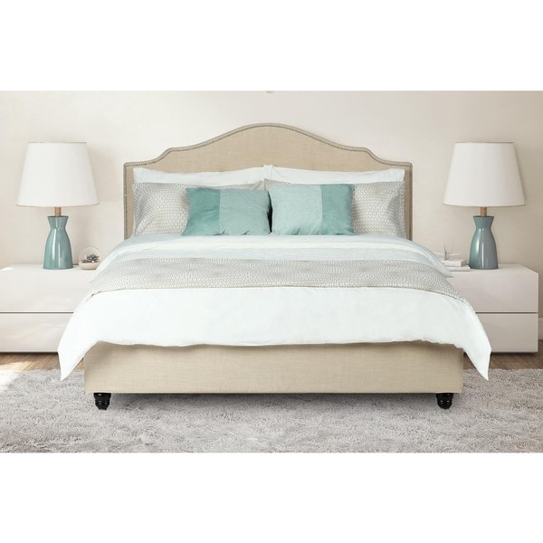 Avenue Greene Averna Beige Linen Upholstered Twin Bed with Nailhead Detail