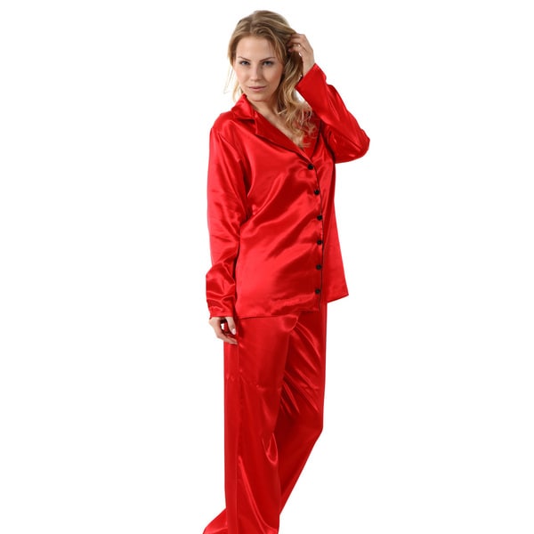 Miorre Women's Red/Pink Polyester Satin Classic Long-sleeve Pajama Set