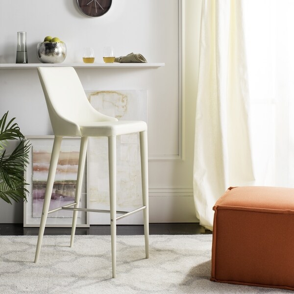 Safavieh Mid-Century Dining Summerset Modern 42-inch Buttercream Leather Bar Stool