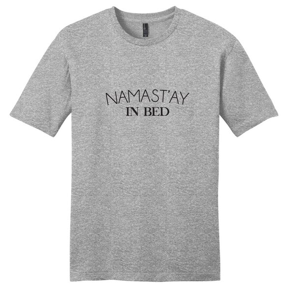 Sweetums Unisex Namast'ay in Bed Grey Cotton T-shirt