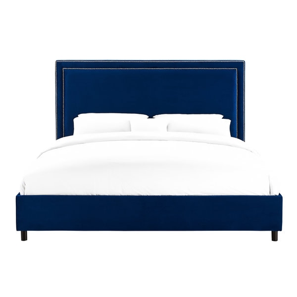 Reed Navy Blue Velvet Upholsterd Bed