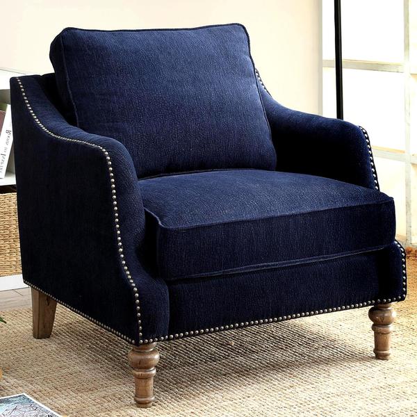 Deep Ink Blue Chenille Fabric Upholstered Living Room ...