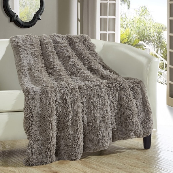 Chic Home Juneau Taupe Faux Fur Throw Blanket 19146337 Overstock