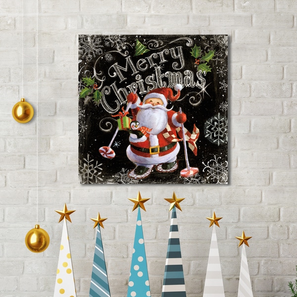 Geoff Allen 'Chalk Santa Merry Christmas Black' Canvas Print Holiday Wall Art - 19317617 ...