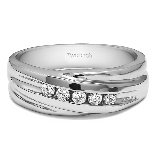TwoBirch 10k White Gold Twist Style Men's Wedding Ring or Fashion Ring With Diamonds (0 TwoBirch 10k White Gold Twist Style Men's Wedding Ring or Fashion Ring With Diamonds (0