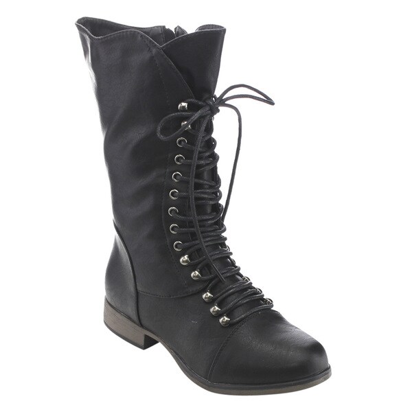 Forever GE09 Women's Mid-calf Lace-up Low-heel Zip-up Combat Boots - 19429393 - Overstock.com 