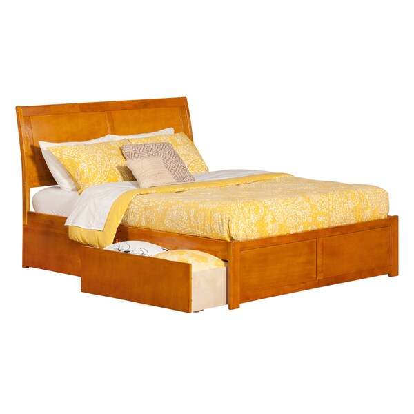Portland Brown Wood Queen-sized Flat-panel Bed with Drawers