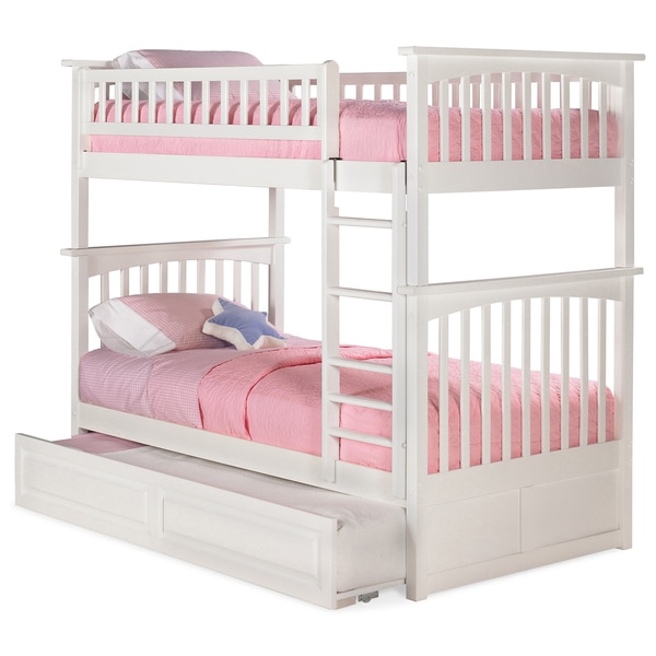Columbia Bunk Bed Twin over Twin with Raised Panel Trundle Bed in White