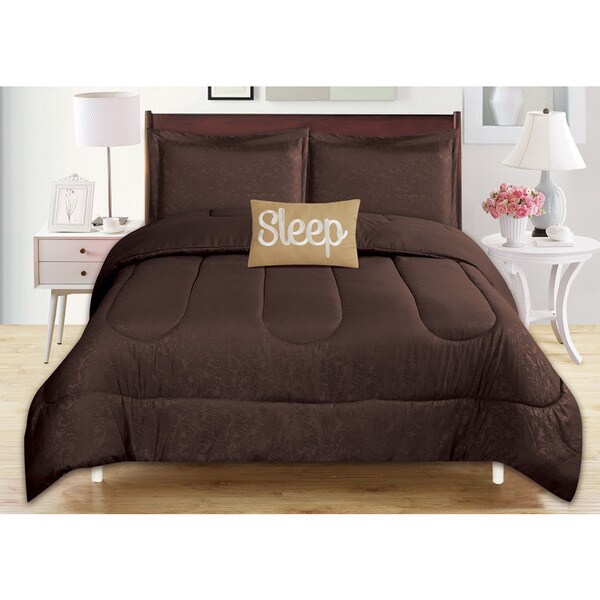 4-Piece Babylon Chocolate Brown Embossed Comforter Set