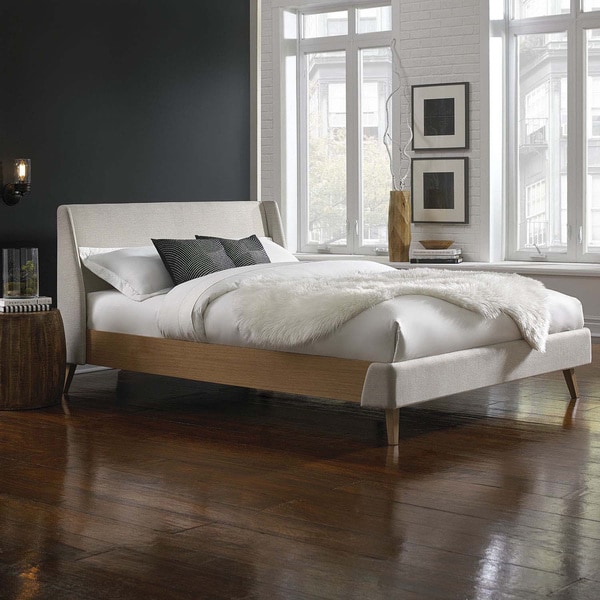 Palmer Complete Platform Bed with Upholstered Exterior and Light Oak Wooden Side Rails