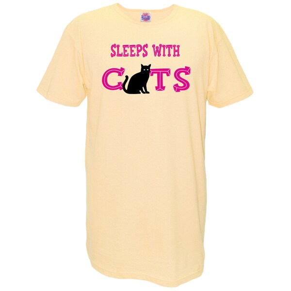 Women's 'Sleeps With Cats' Yellow Cotton Nightshirt